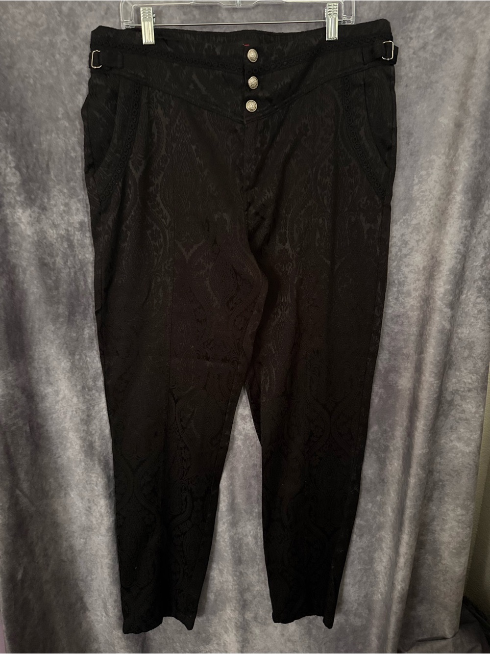 Black Paisley-Textured Straight Leg Pants